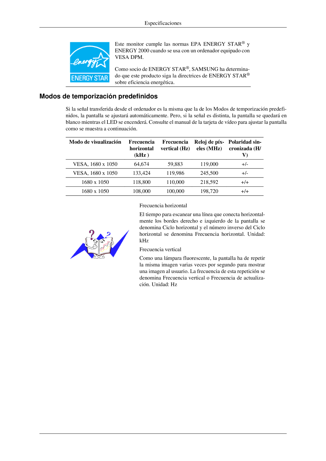 Samsung LS22CMEKFV/EN, LS22CMFKFV/ZA, LS22CMFKFV/EN manual Modos de temporización predefinidos, Vesa DPM 