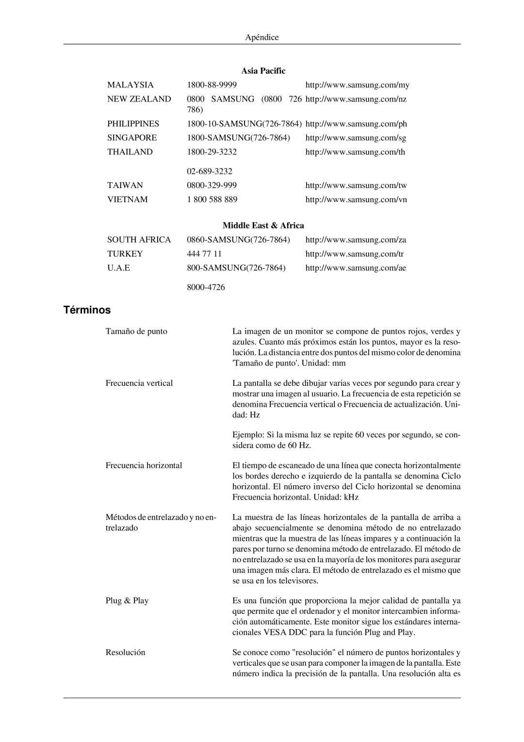 Samsung LS22CMFKFV/EN, LS22CMFKFV/ZA, LS22CMEKFV/EN manual Términos, Middle East & Africa 