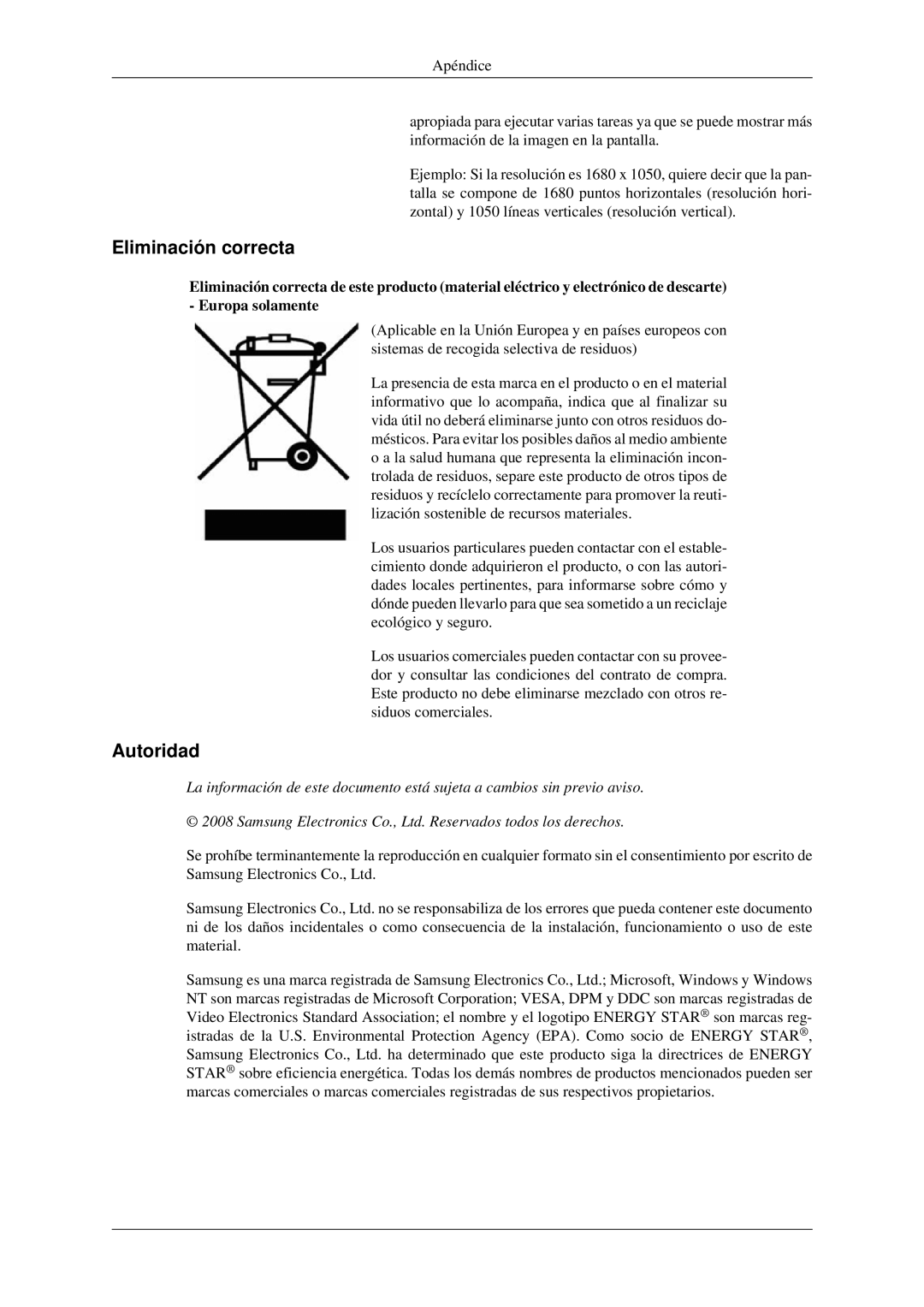 Samsung LS22CMFKFV/ZA, LS22CMEKFV/EN, LS22CMFKFV/EN manual Eliminación correcta, Autoridad 