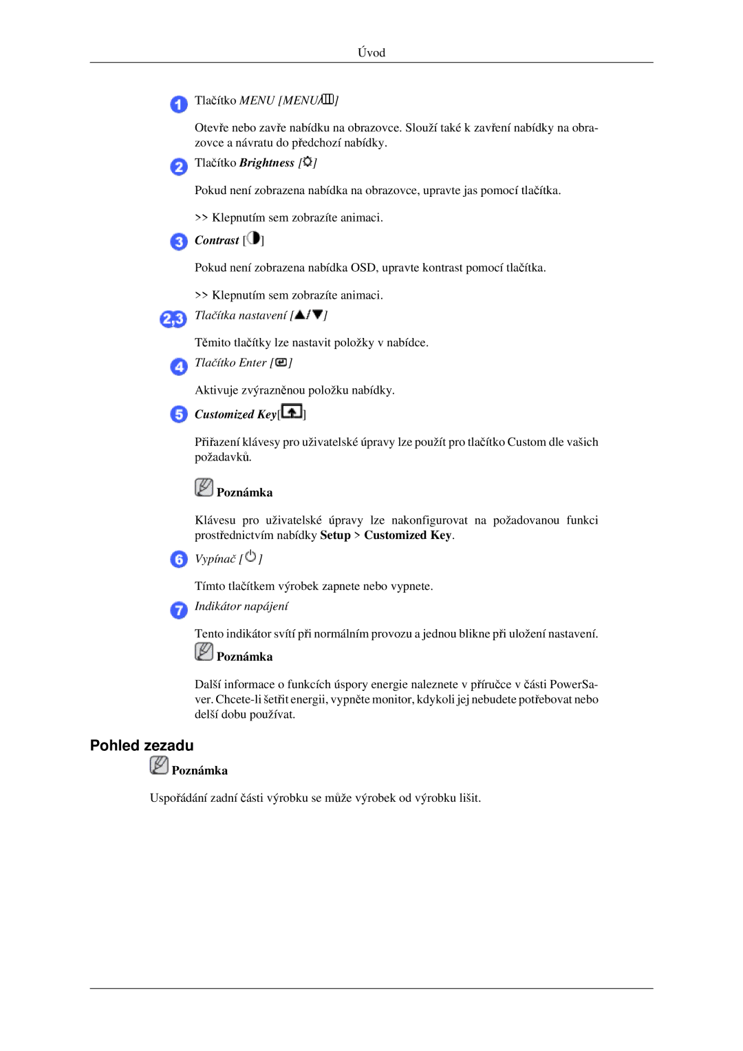 Samsung LS22CMFKFV/ZA, LS22CMEKFV/EN, LS22CMFKFV/EN manual Pohled zezadu, Tlačítko Menu Menu 