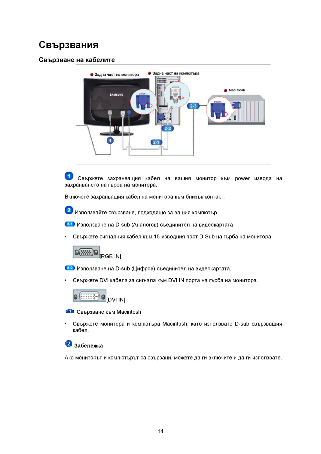 Samsung LS22CMKKFV/EN, LS22CMKKFVA/EN, LS22CMKKFU/EN manual Свързвания, Свързване на кабелите 