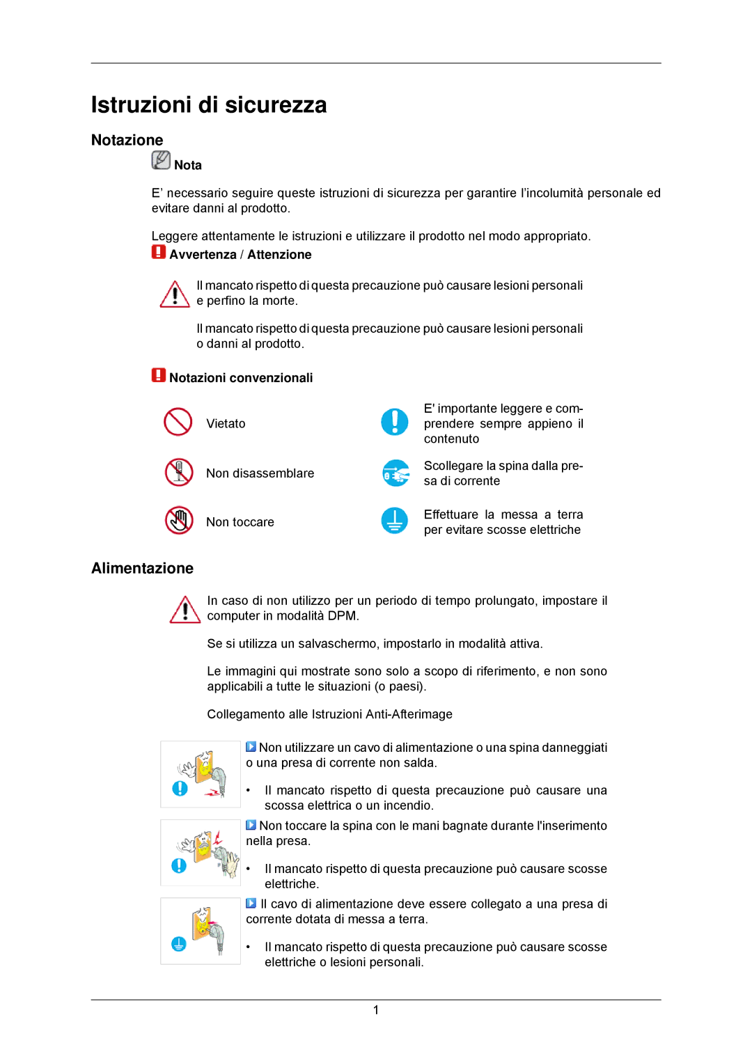 Samsung LS22CMKKFV/EN, LS22CMKKFVA/EN manual Istruzioni di sicurezza, Notazione, Alimentazione 