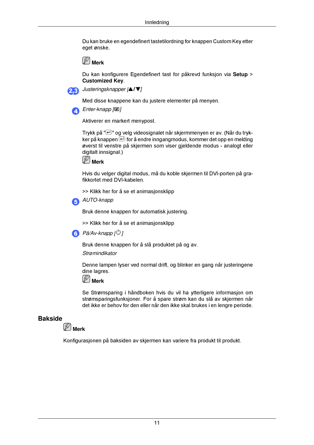 Samsung LS22CMKKFV/EN, LS22CMKKFVA/EN manual Bakside, Enter-knapp 