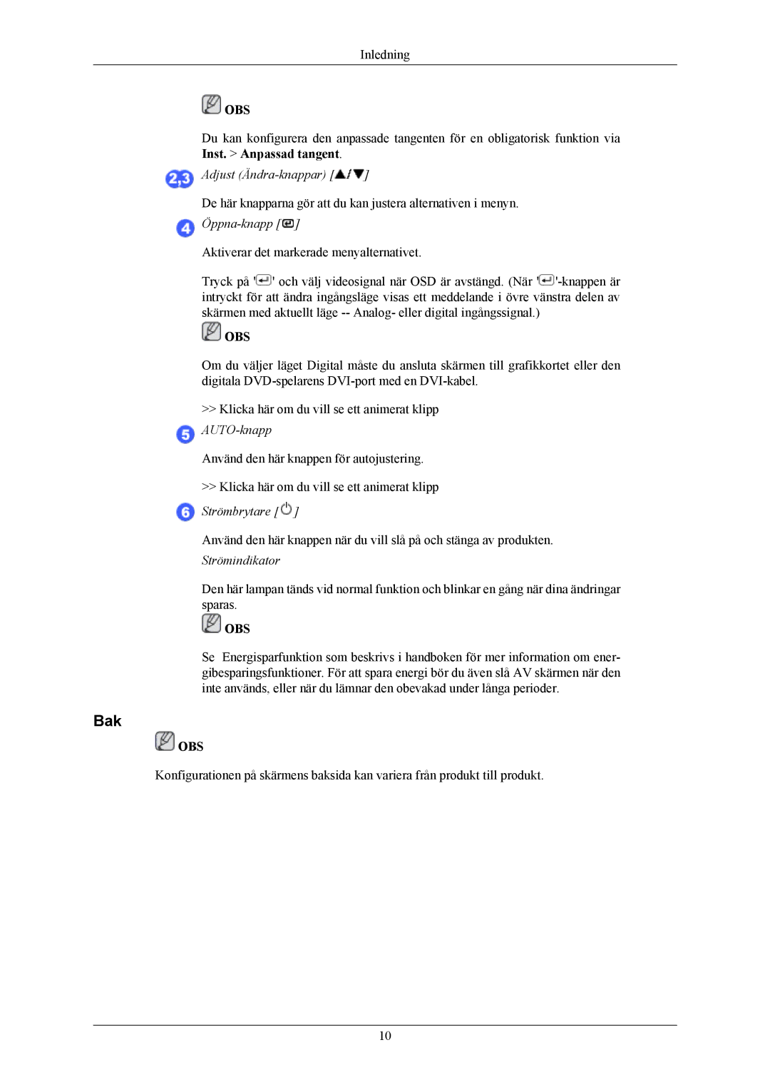 Samsung LS22CMKKFVA/EN, LS22CMKKFV/EN manual Bak, Öppna-knapp 