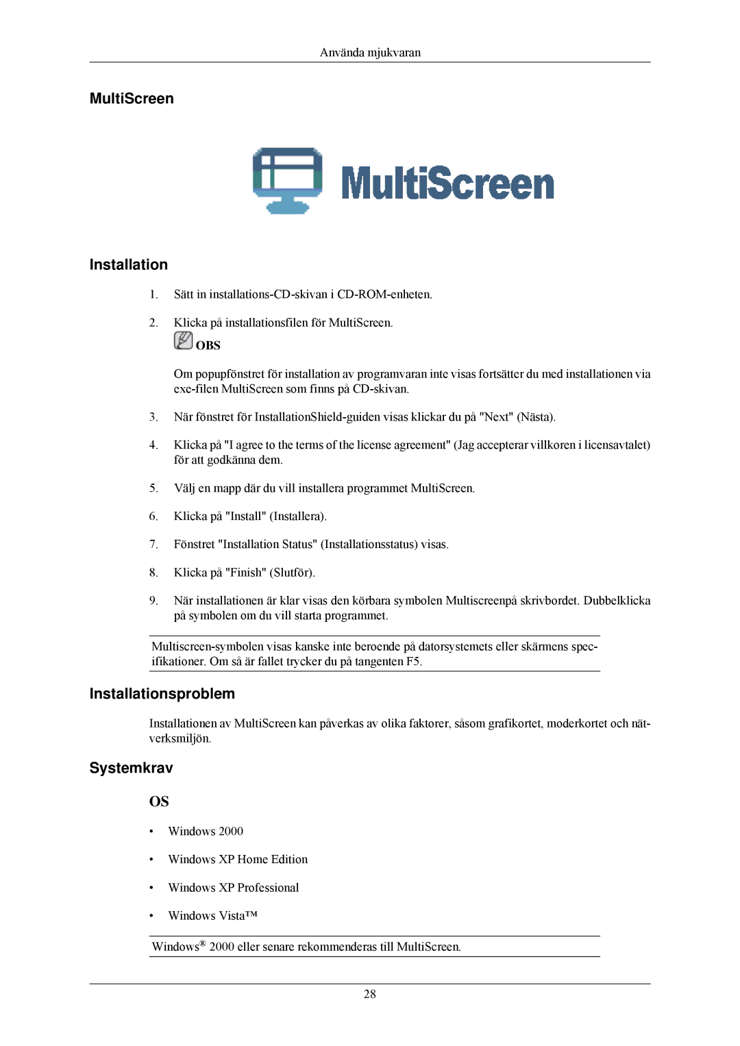 Samsung LS22CMKKFVA/EN, LS22CMKKFV/EN manual MultiScreen Installation 