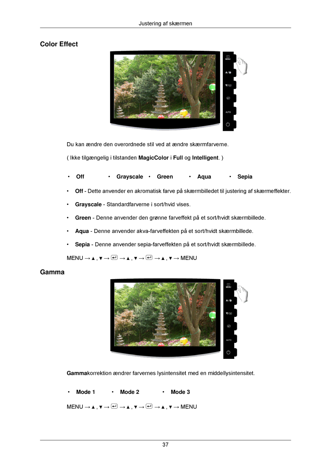 Samsung LS22CMKKFV/EN, LS22CMKKFVA/EN manual Color Effect, Gamma, Off Grayscale Green Aqua Sepia, Mode 