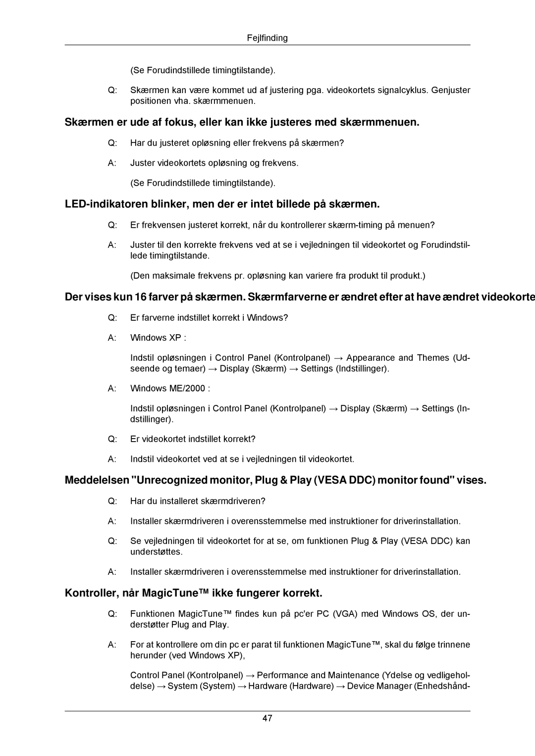 Samsung LS22CMKKFV/EN, LS22CMKKFVA/EN manual LED-indikatoren blinker, men der er intet billede på skærmen 