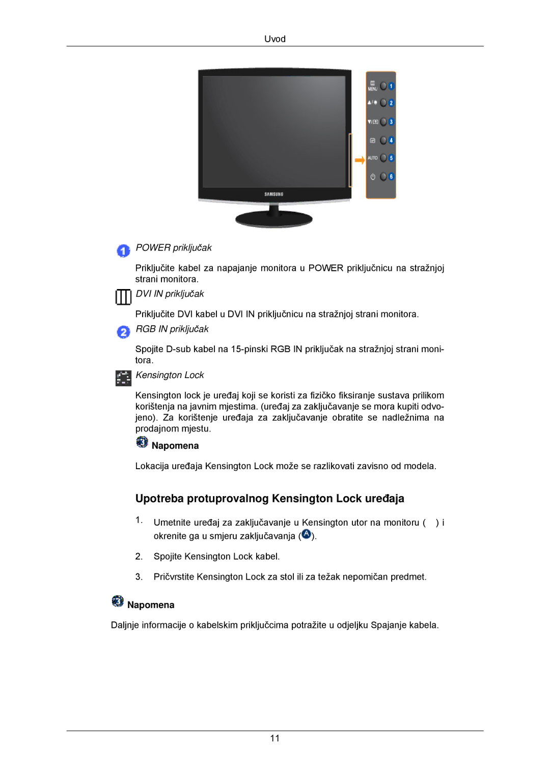 Samsung LS22CMKKFV/EN, LS22CMKKFVA/EN manual Upotreba protuprovalnog Kensington Lock uređaja 