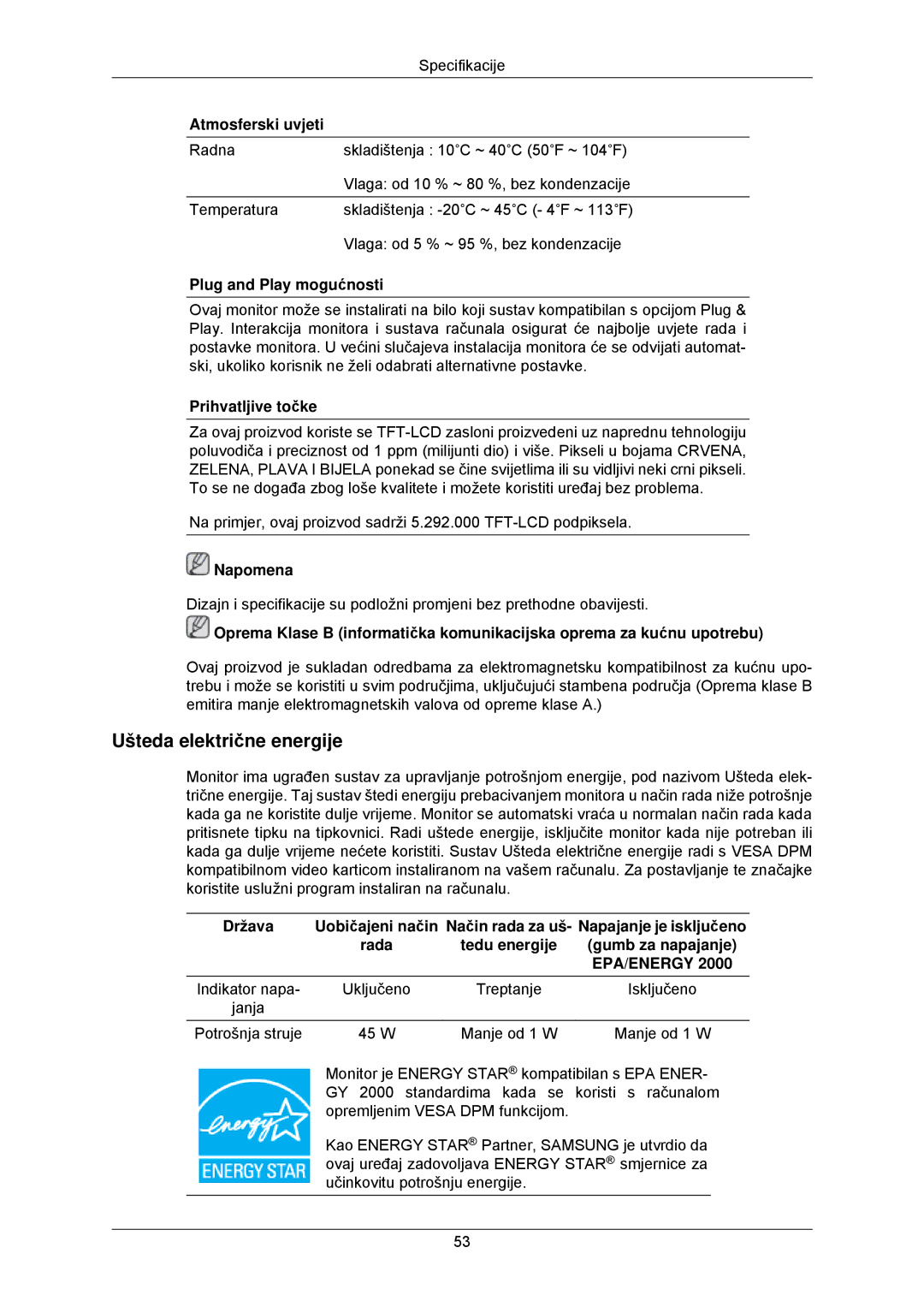 Samsung LS22CMKKFV/EN, LS22CMKKFVA/EN manual Ušteda električne energije 