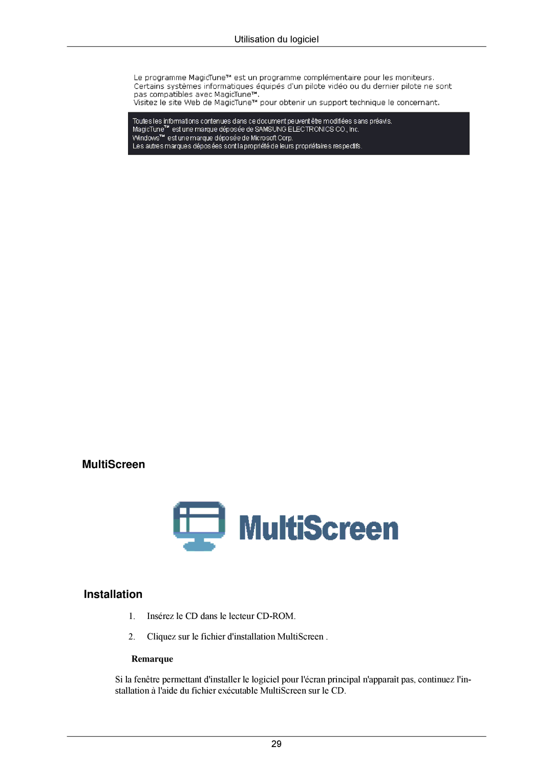 Samsung LS22CMKKFV/EN, LS22CMKKHU/EN, LS22CMKKFVA/EN manual MultiScreen Installation, Remarque 