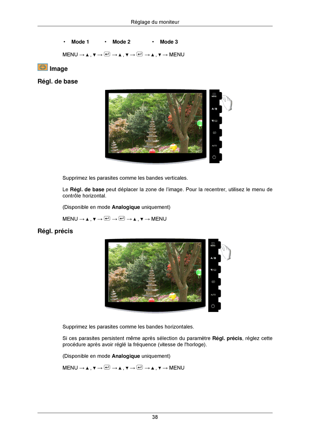 Samsung LS22CMKKFV/EN, LS22CMKKHU/EN, LS22CMKKFVA/EN manual Image Régl. de base, Régl. précis, Mode 