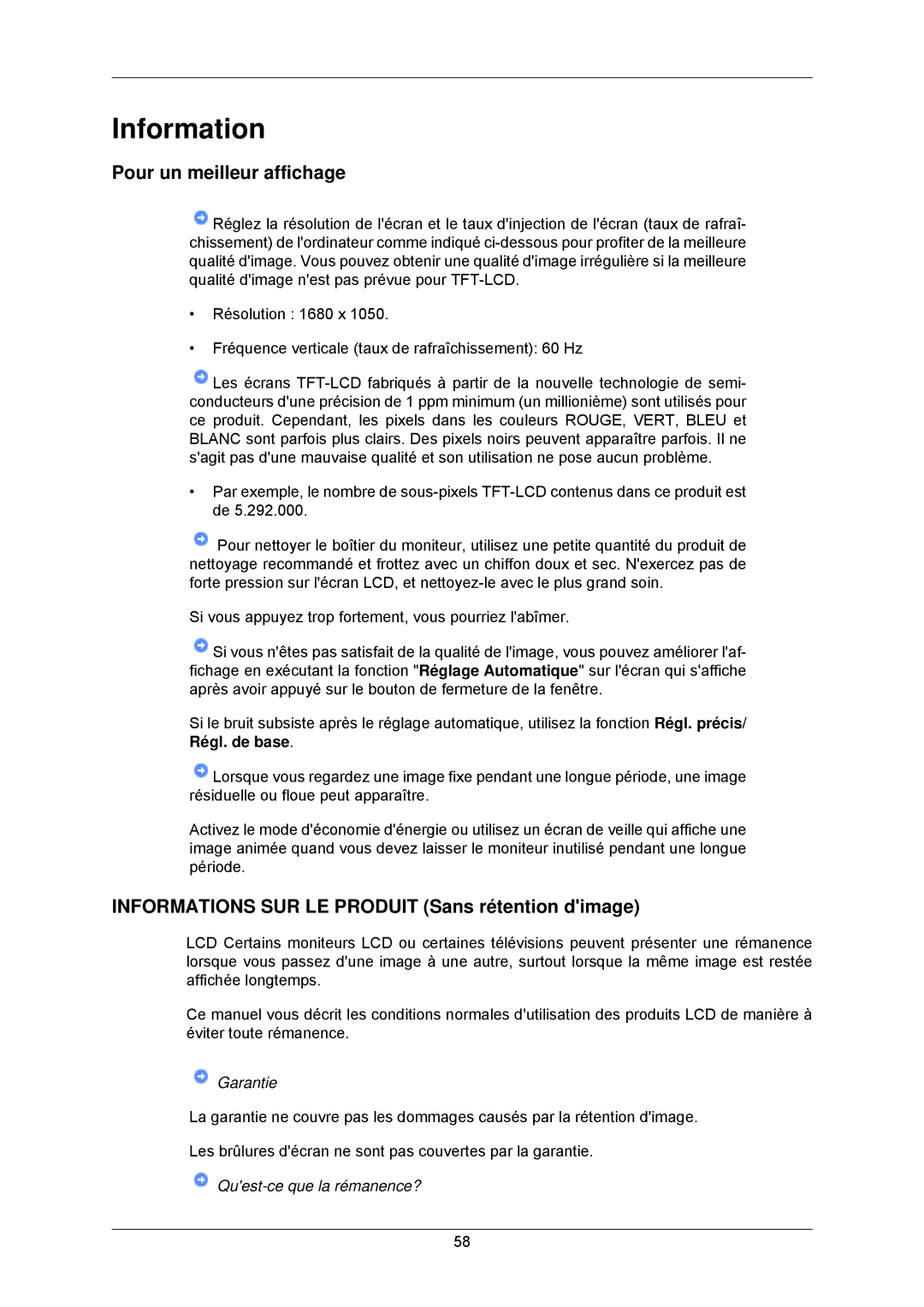 Samsung LS22CMKKFVA/EN, LS22CMKKFV/EN Pour un meilleur affichage, Informations SUR LE Produit Sans rétention dimage 