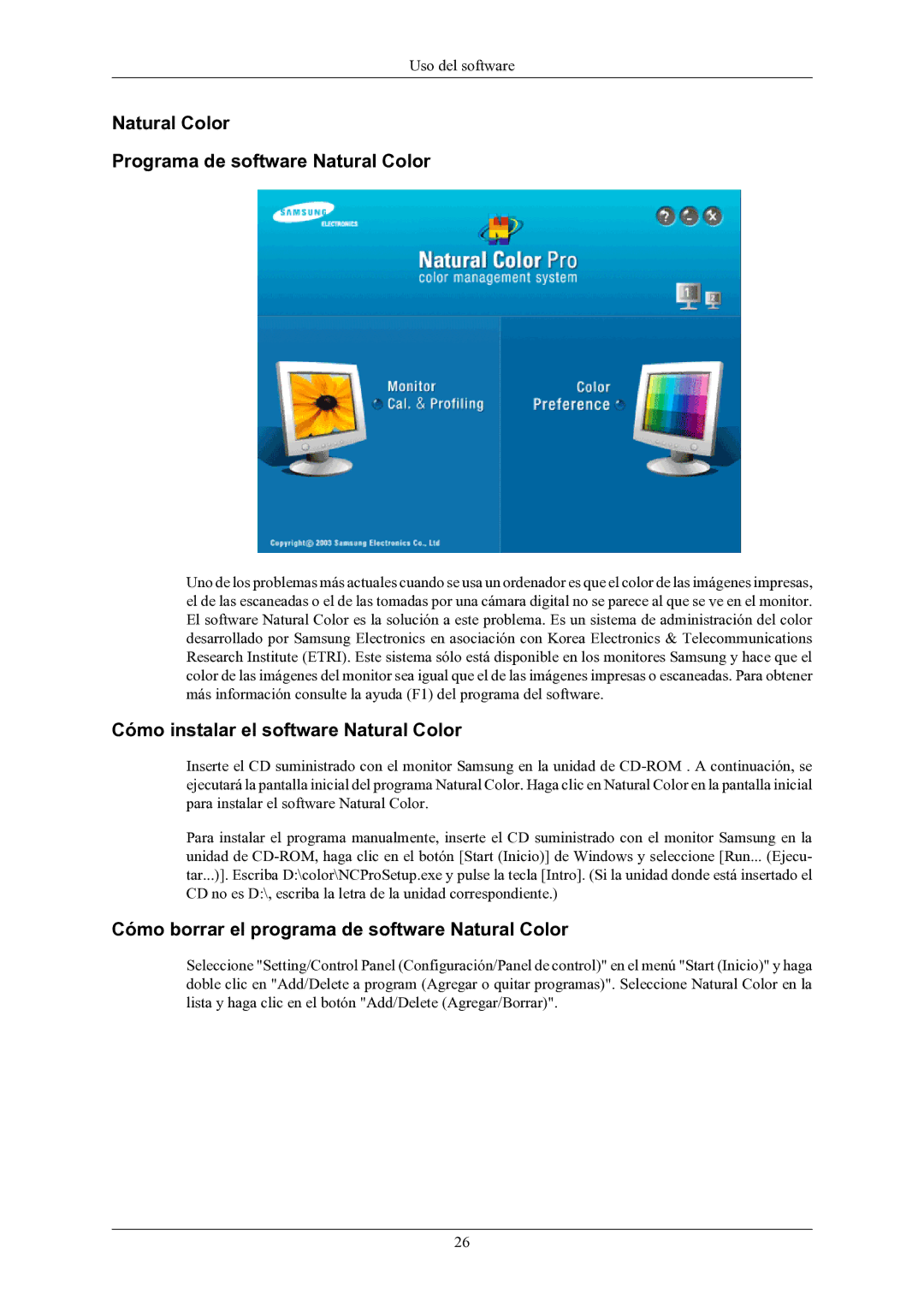 Samsung LS22CMKKFV/EN manual Natural Color Programa de software Natural Color, Cómo instalar el software Natural Color 