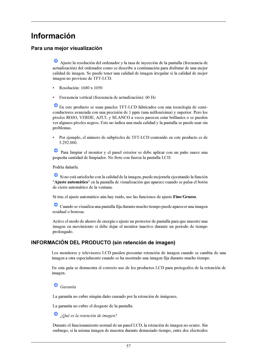 Samsung LS22CMKKFV/EN manual Para una mejor visualización, Información DEL Producto sin retención de imagen 