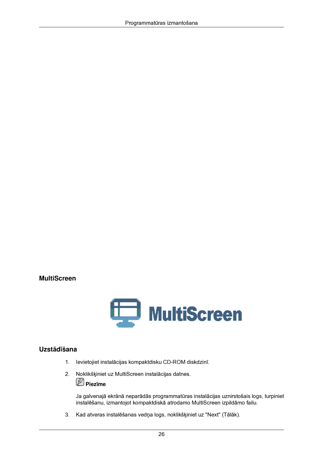 Samsung LS22CMKKFV/EN manual MultiScreen Uzstādīšana 