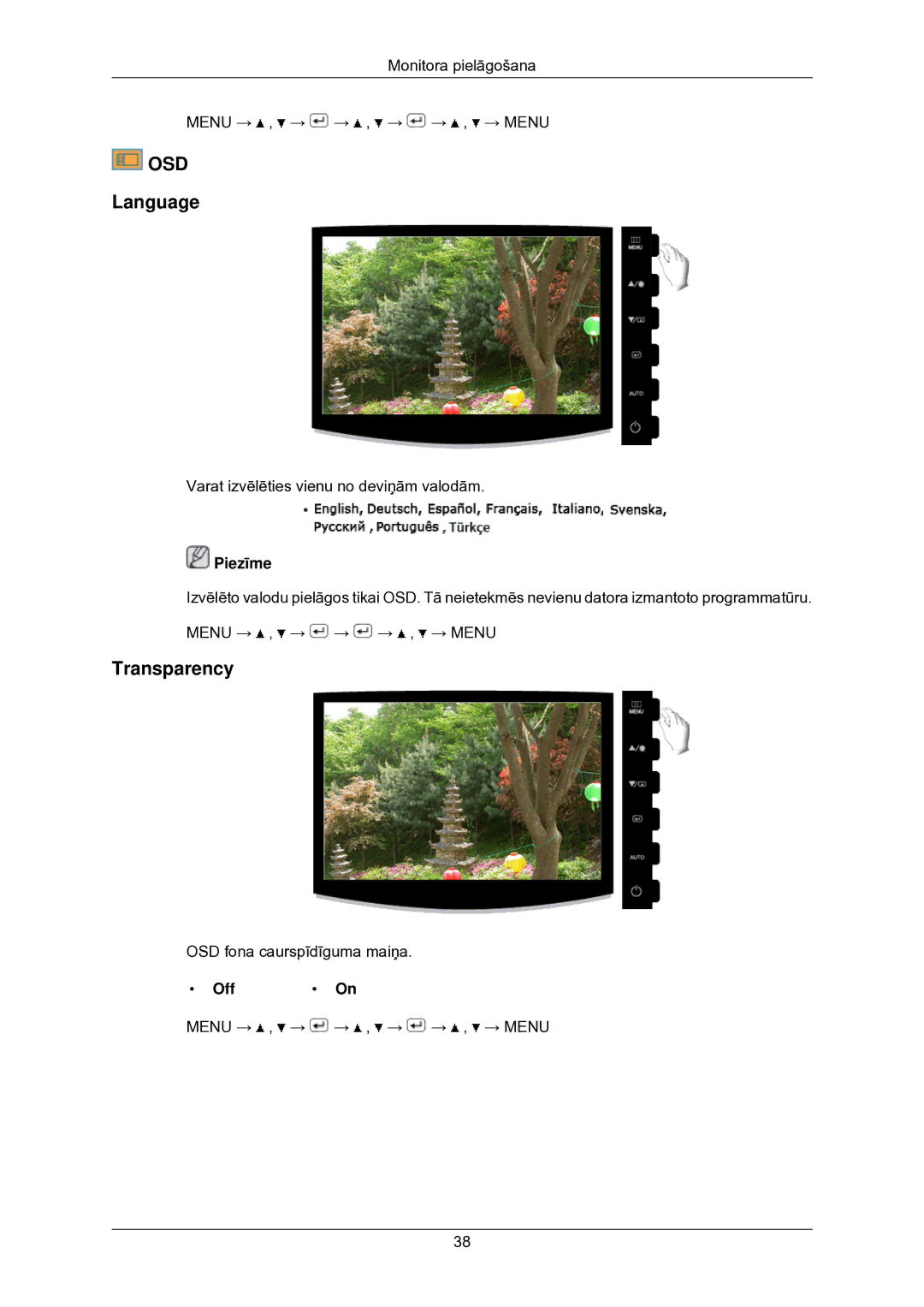 Samsung LS22CMKKFV/EN manual Language, Transparency, Off On 