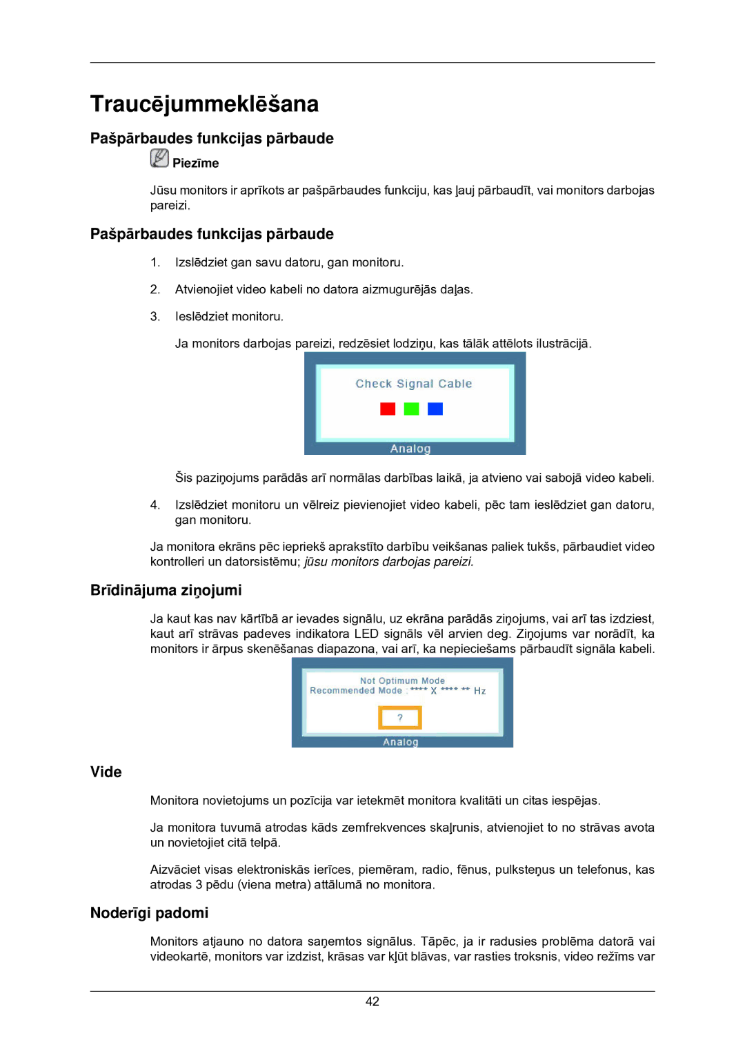 Samsung LS22CMKKFV/EN Traucējummeklēšana, Pašpārbaudes funkcijas pārbaude, Brīdinājuma ziņojumi, Vide, Noderīgi padomi 