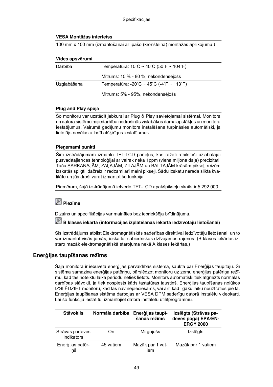 Samsung LS22CMKKFV/EN manual Enerģijas taupīšanas režīms 