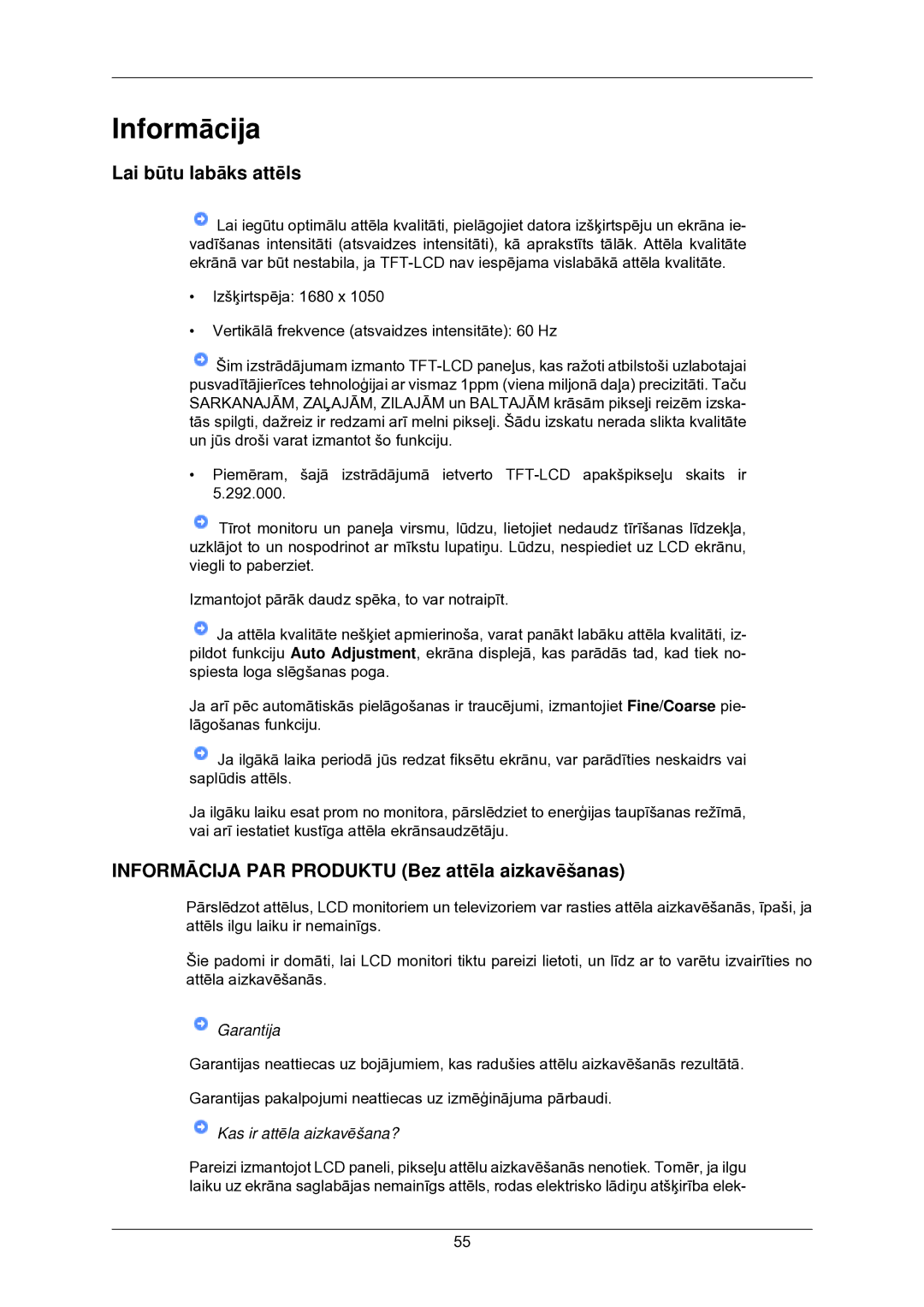 Samsung LS22CMKKFV/EN manual Lai būtu labāks attēls, Informācija PAR Produktu Bez attēla aizkavēšanas 