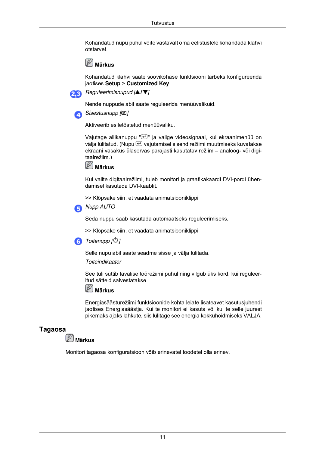 Samsung LS22CMKKFV/EN manual Tagaosa, Sisestusnupp 