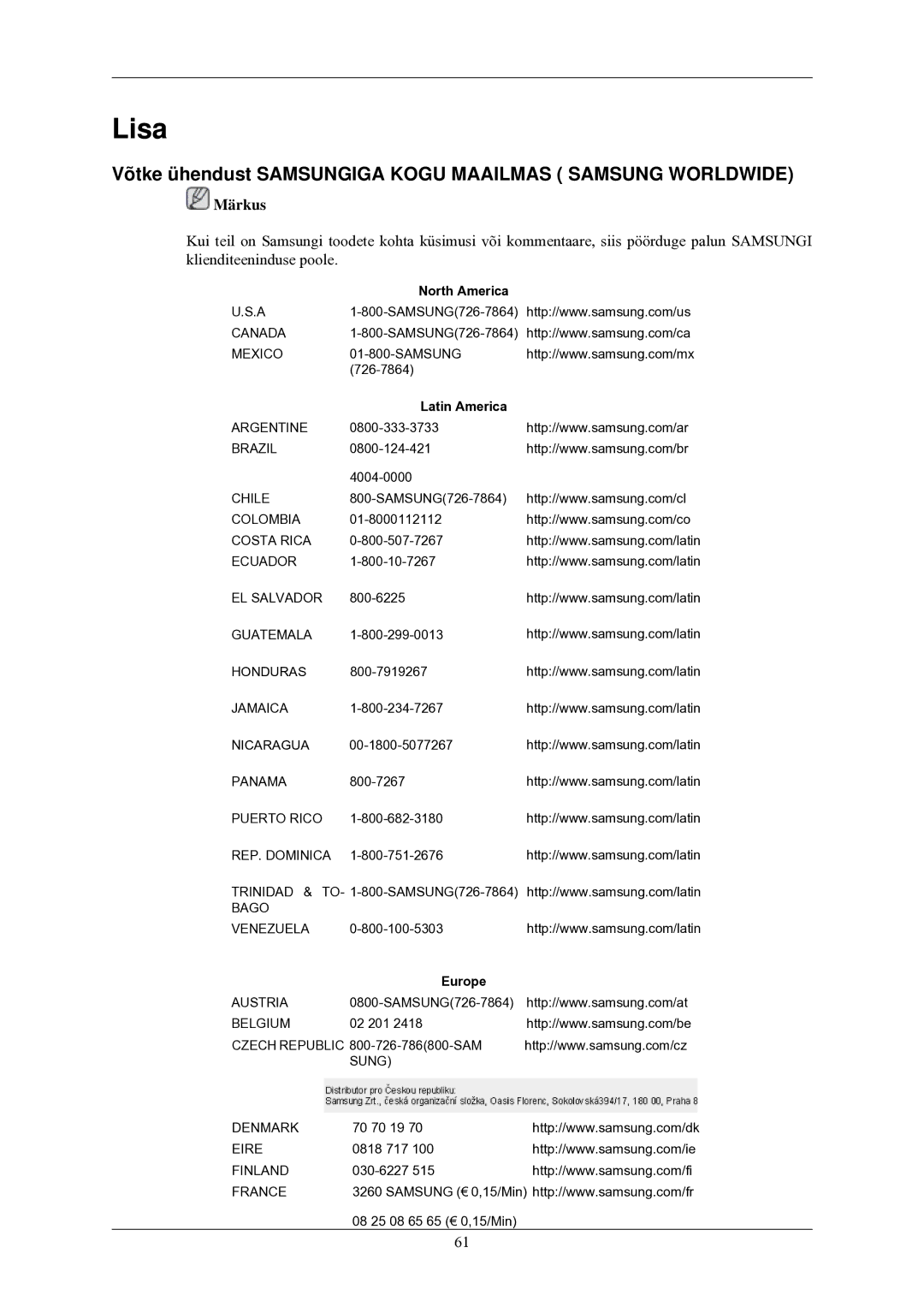 Samsung LS22CMKKFV/EN manual Lisa, Võtke ühendust Samsungiga Kogu Maailmas Samsung Worldwide 