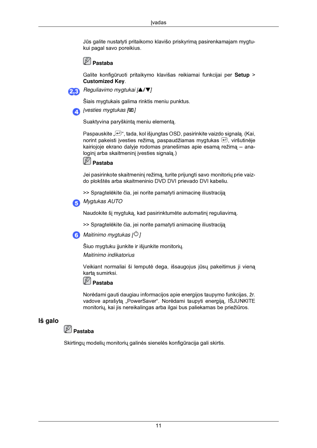 Samsung LS22CMKKFV/EN manual Iš galo, Įvesties mygtukas 