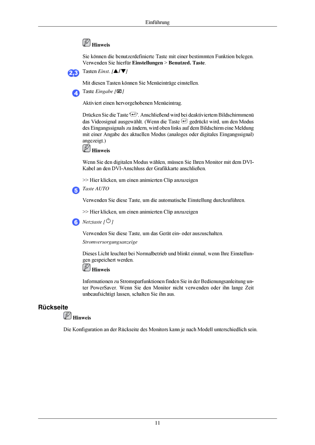 Samsung LS22CMKKFV/EN, LS22CMKKH/XF, LS22CMKKHUA/EN, LS22CMKKHU/EN, LS22CMKKFVA/EN manual Rückseite, Taste Eingabe 