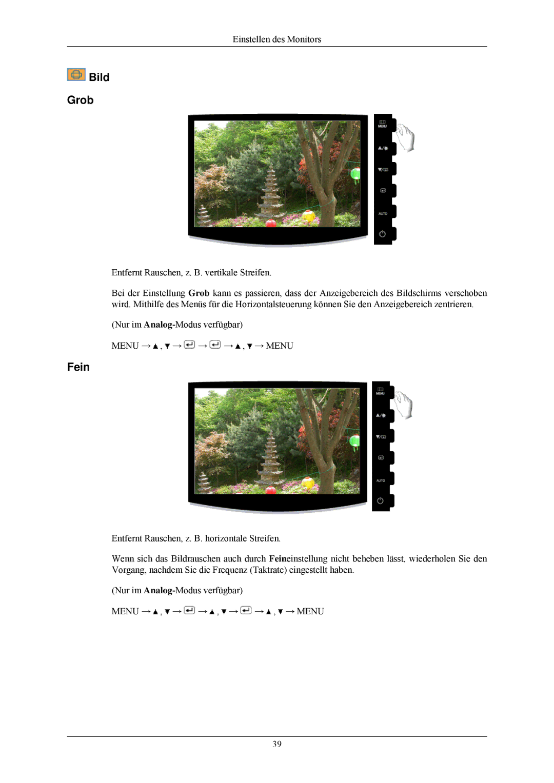 Samsung LS22CMKKH/XF, LS22CMKKHUA/EN, LS22CMKKFV/EN, LS22CMKKHU/EN, LS22CMKKFVA/EN manual Bild Grob, Fein 