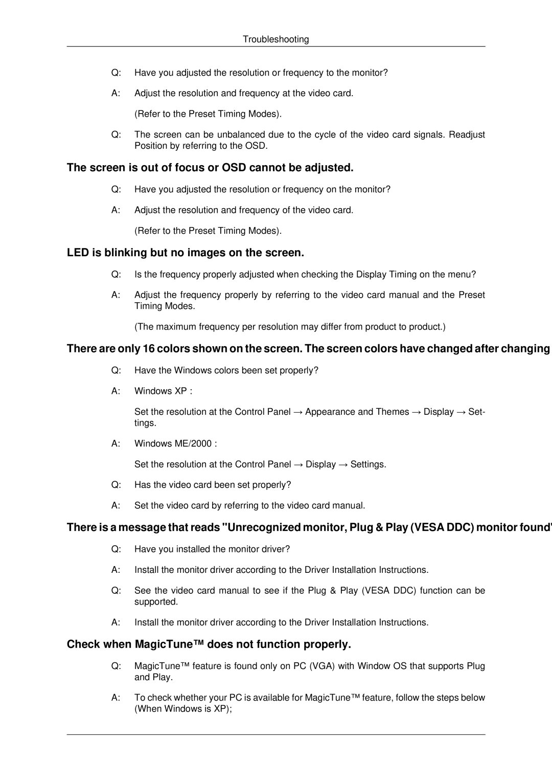 Samsung LS22AQWJFV/ILC manual Screen is out of focus or OSD cannot be adjusted, LED is blinking but no images on the screen 