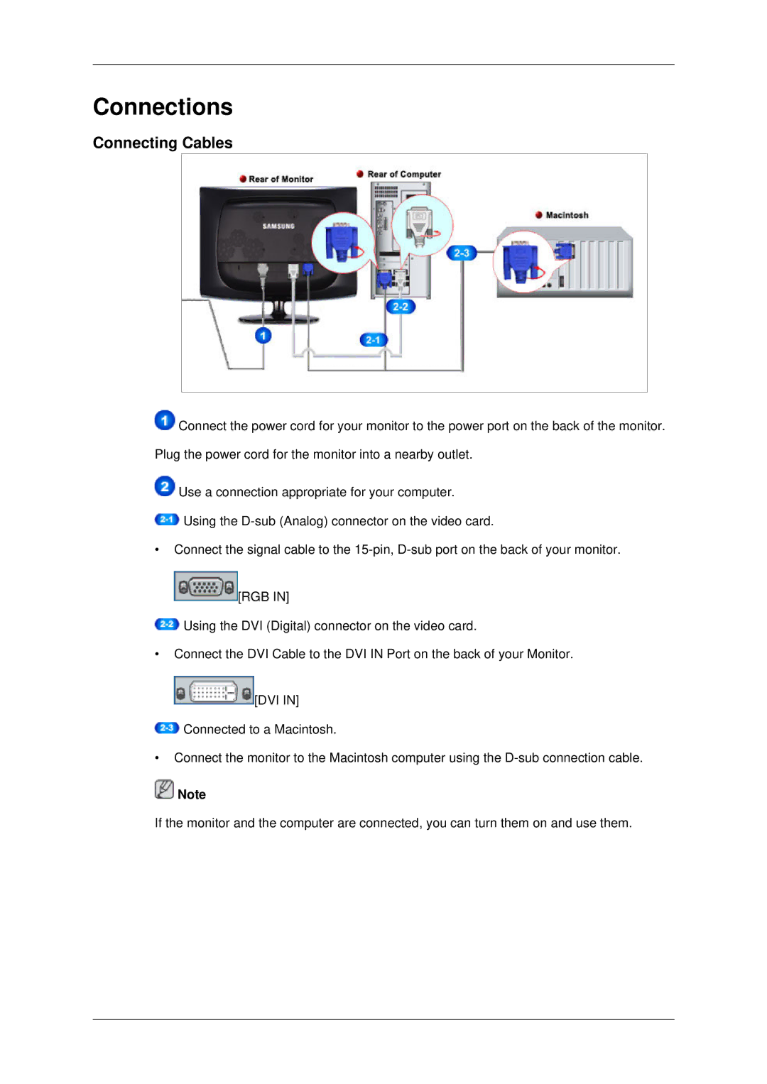 Samsung LS22MYLKF/CLT, LS22CMKKH/XF, LS22CMKKHUA/EN, LS22MYLKF/EDC, LS22CMKKFV/EN manual Connections, Connecting Cables 