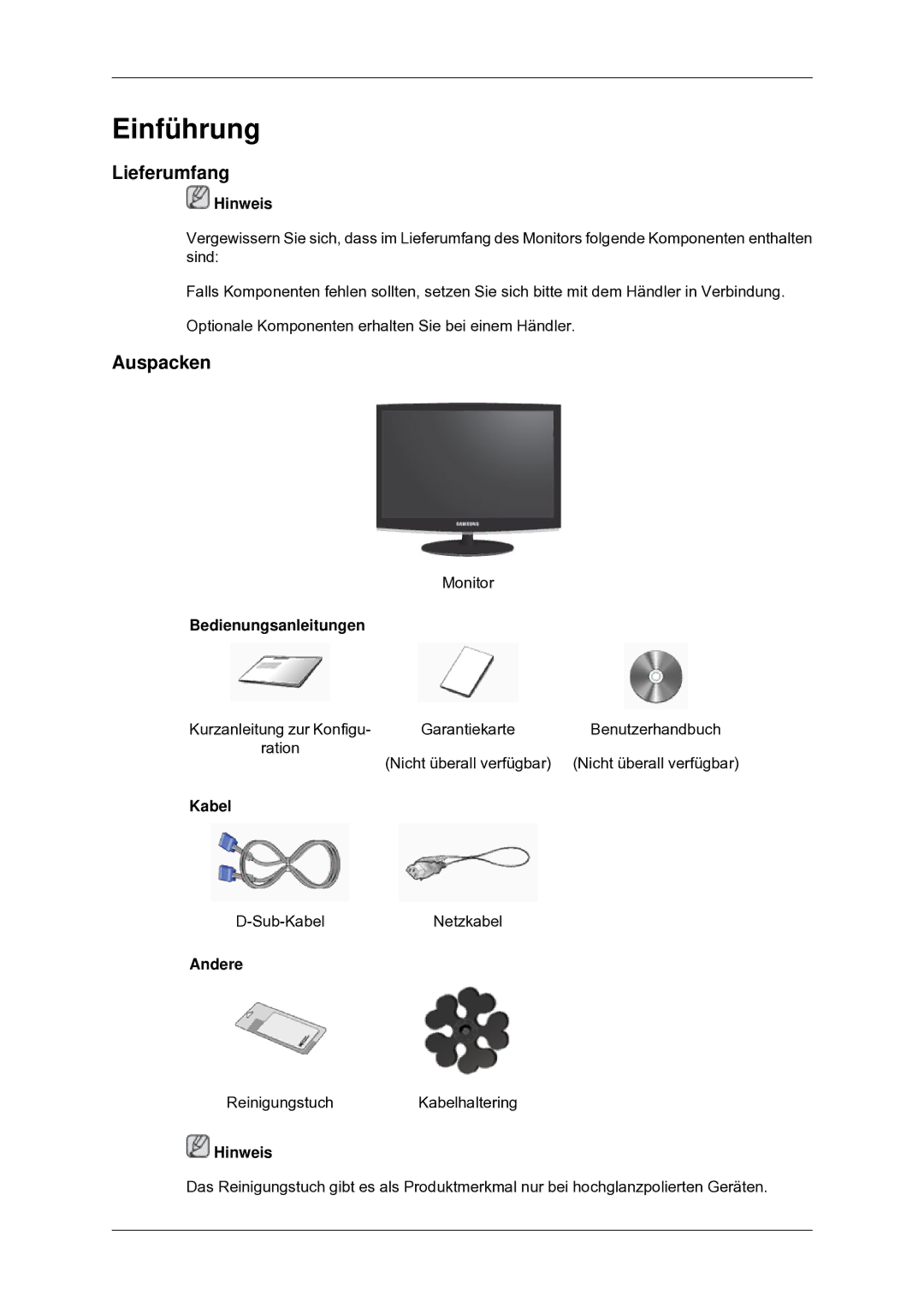 Samsung LS22CMYKF/EN manual Einführung, Lieferumfang, Auspacken 