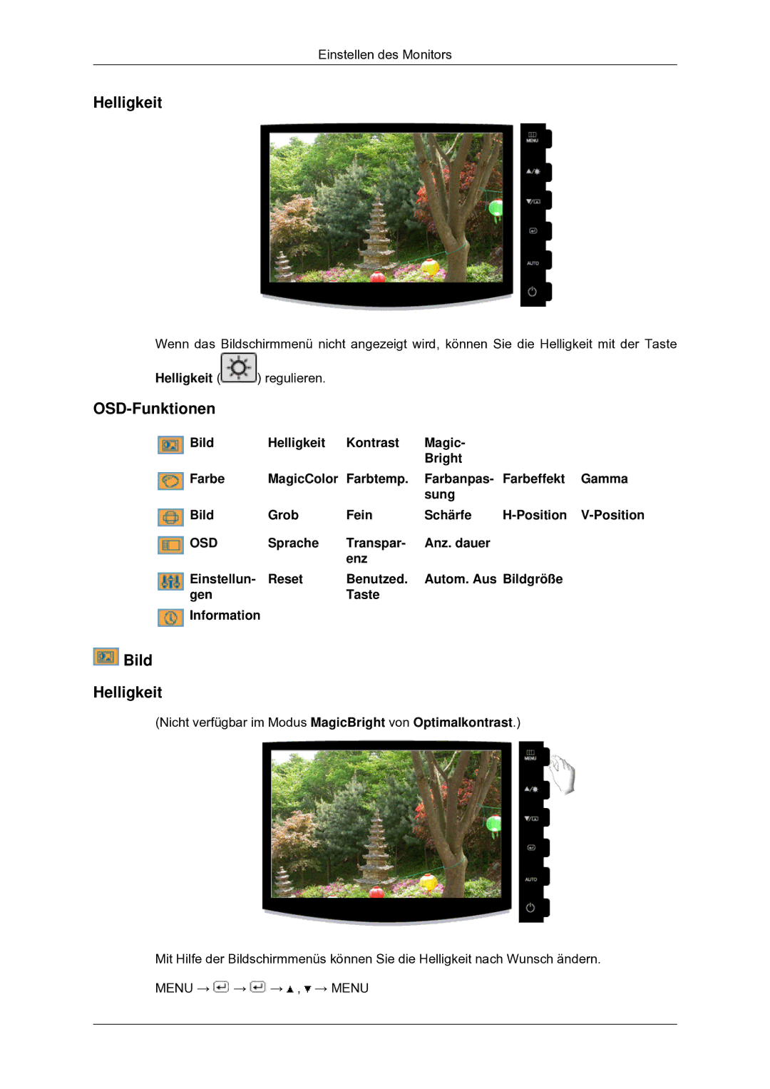 Samsung LS22CMYKF/EN manual OSD-Funktionen, Bild Helligkeit 