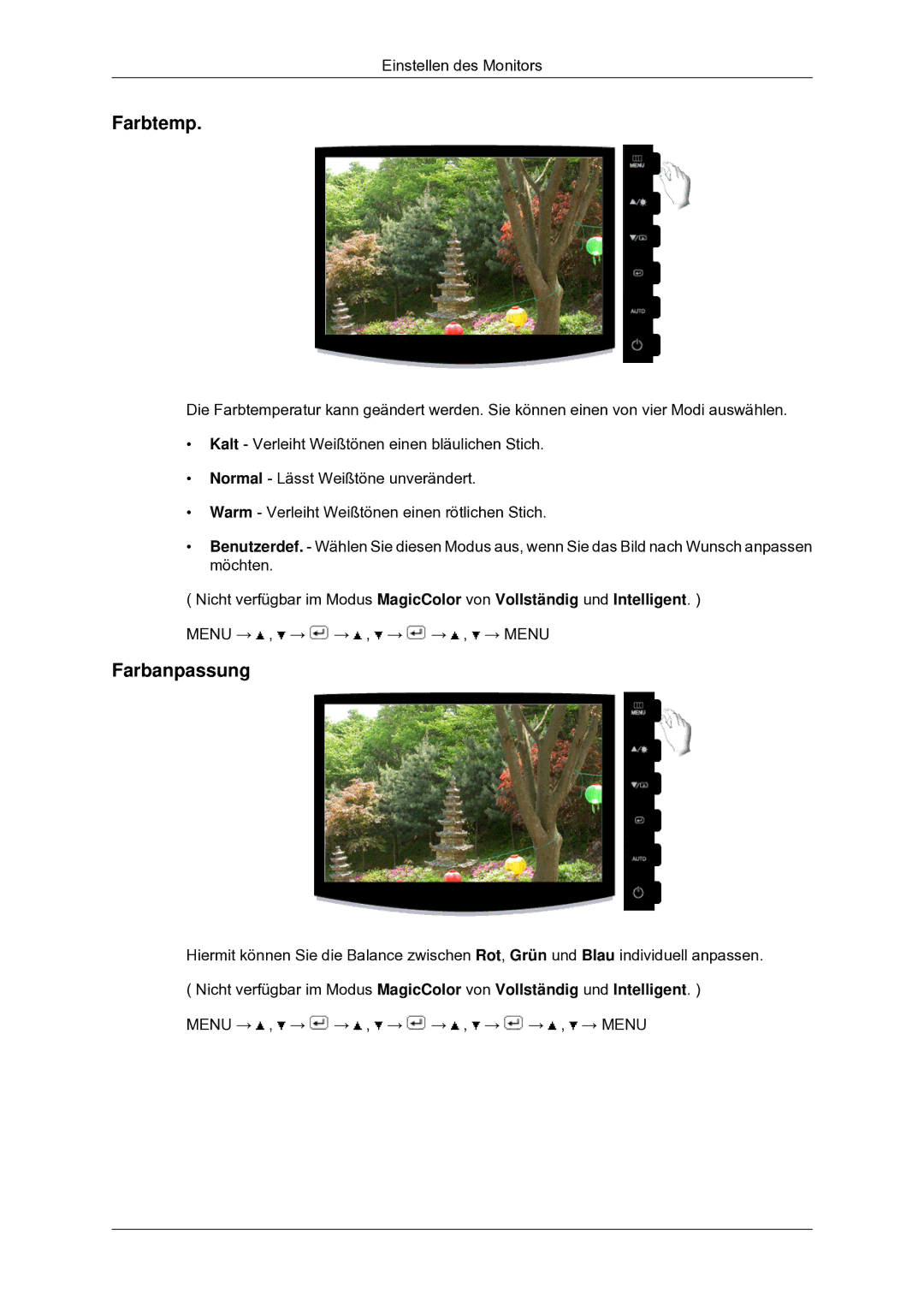 Samsung LS22CMYKF/EN manual Farbtemp, Farbanpassung 