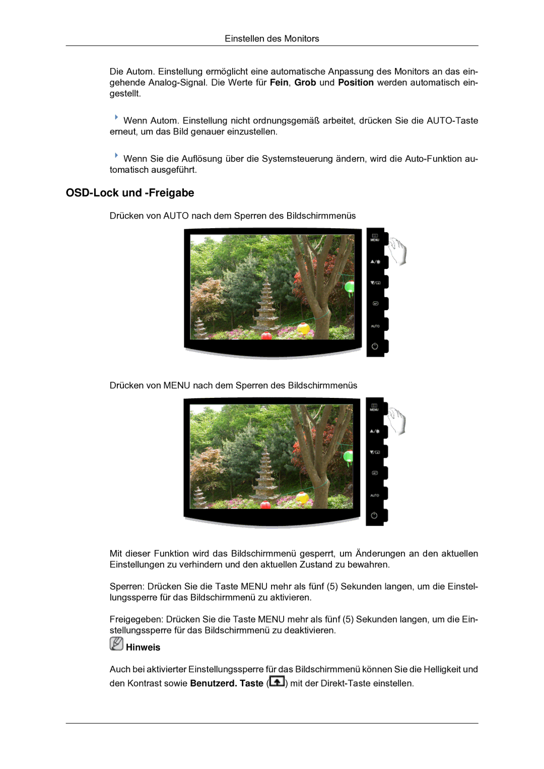 Samsung LS22CMYKF/EN manual OSD-Lock und -Freigabe 