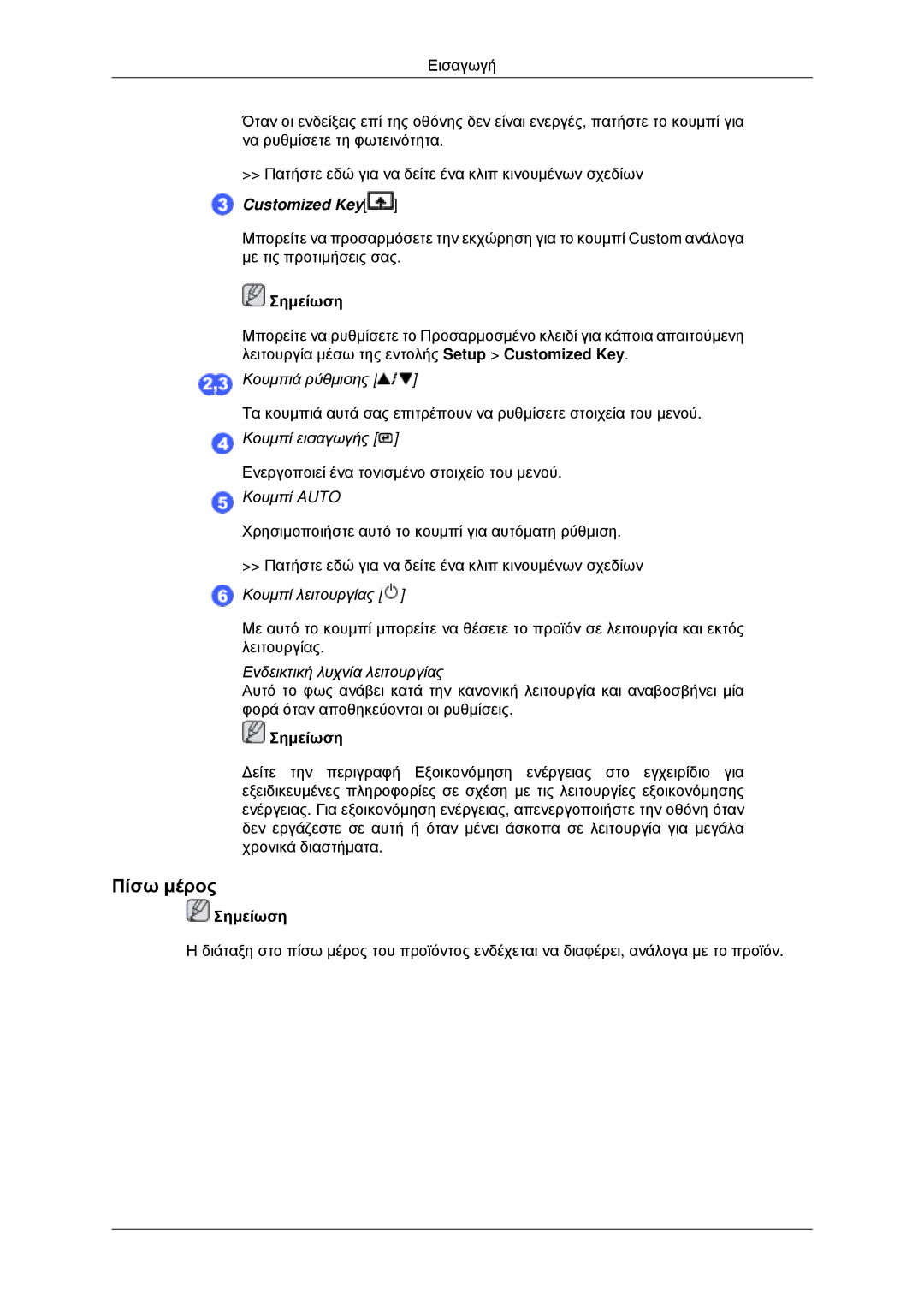 Samsung LS22CMYKFNA/EN, LS20CMYKF/EN, LS20CMYKFNA/EN manual Πίσω μέρος, Customized Key 