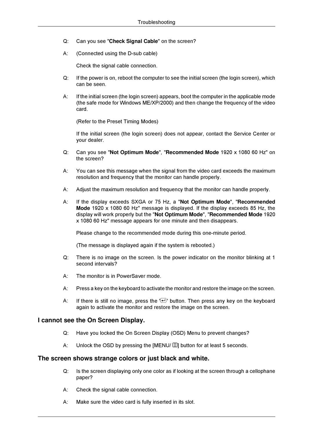 Samsung LS22CMYKF/CT, LS22CMYKFNA/EN, LS20CMYKF/EN, LS22CMYKF/EN, LS20CMYKFNA/EN manual Cannot see the On Screen Display 