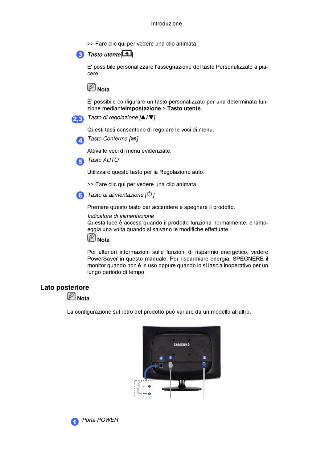 Samsung LS22CMYKFNA/EN, LS20CMYKF/EN, LS22CMYKF/EN, LS20CMYKFNA/EN, LS20CMYKF/CT, LS22CMYKF/CT Lato posteriore, Tasto utente 