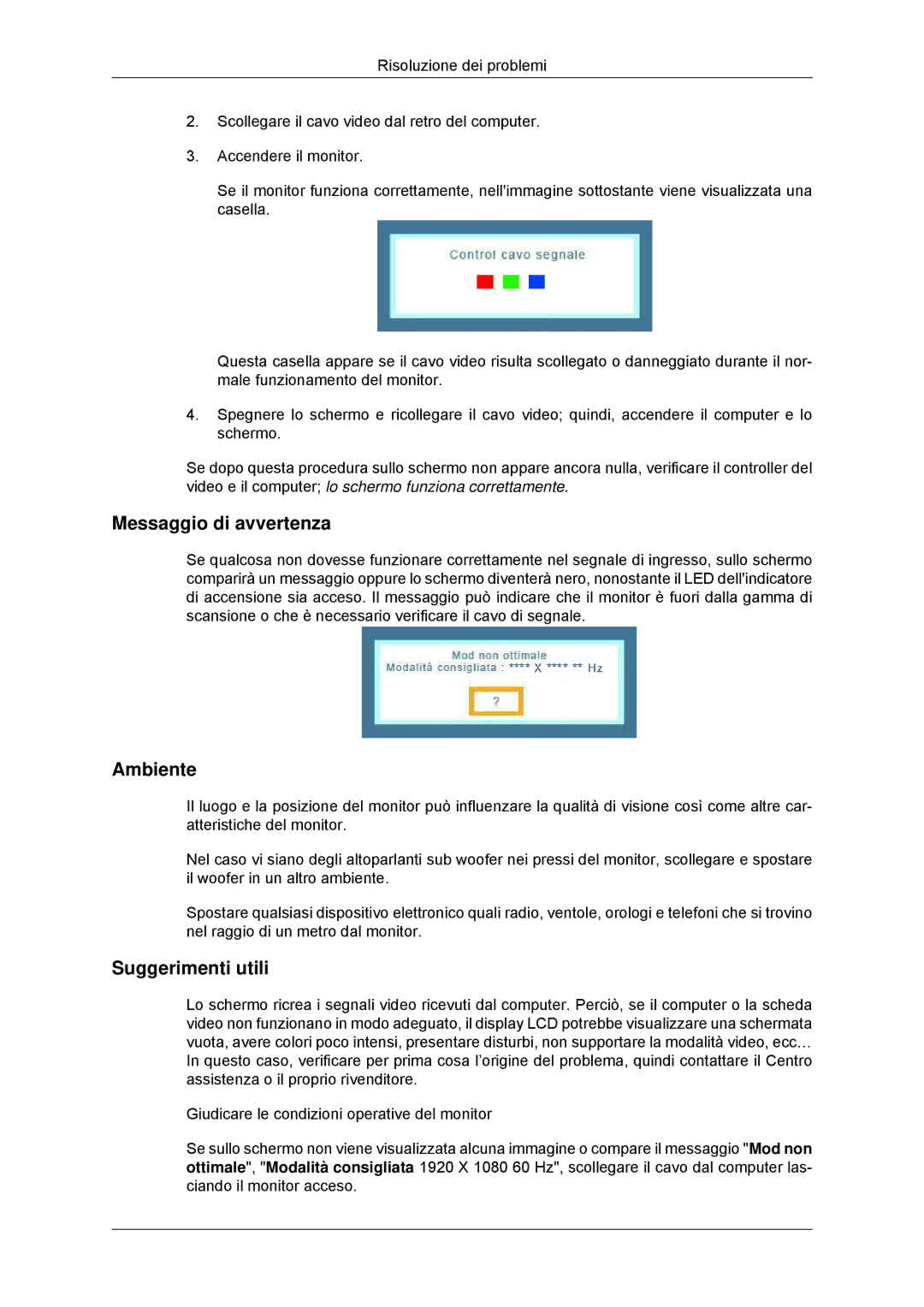 Samsung LS20CMYKFNA/EN, LS22CMYKFNA/EN, LS20CMYKF/EN, LS22CMYKF/EN, LS20CMYKF/CT, LS22CMYKF/CT manual Messaggio di avvertenza 