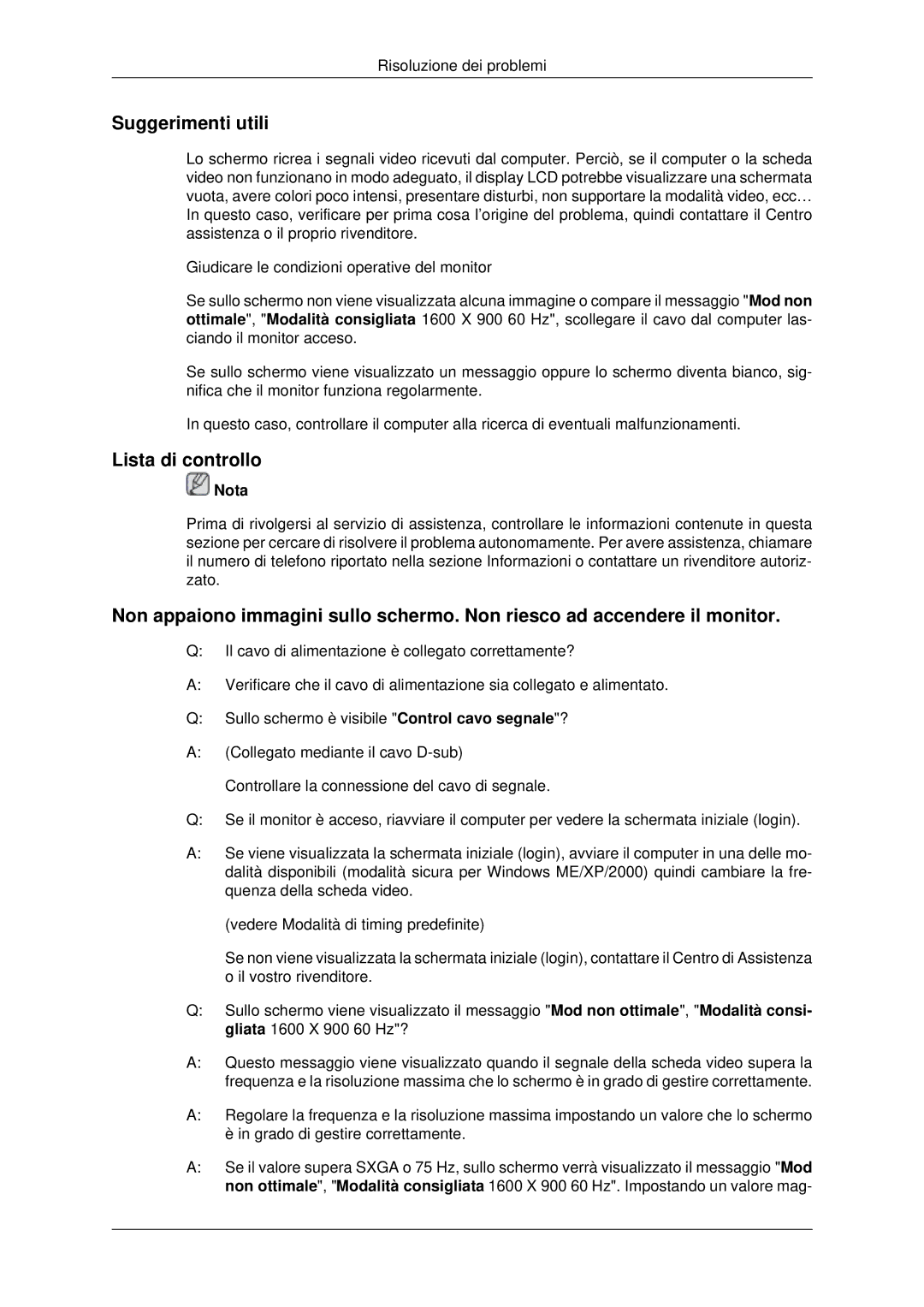 Samsung LS20CMYKF/CT, LS22CMYKFNA/EN, LS20CMYKF/EN, LS22CMYKF/EN, LS20CMYKFNA/EN manual Suggerimenti utili, Lista di controllo 