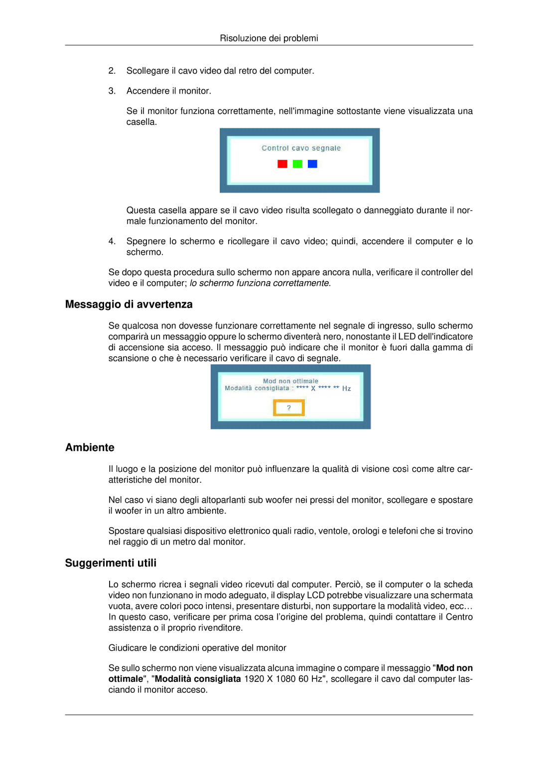 Samsung LS20CMYKFNA/EN, LS22CMYKFNA/EN, LS20CMYKF/EN, LS22CMYKF/EN, LS20CMYKF/CT, LS22CMYKF/CT manual Messaggio di avvertenza 