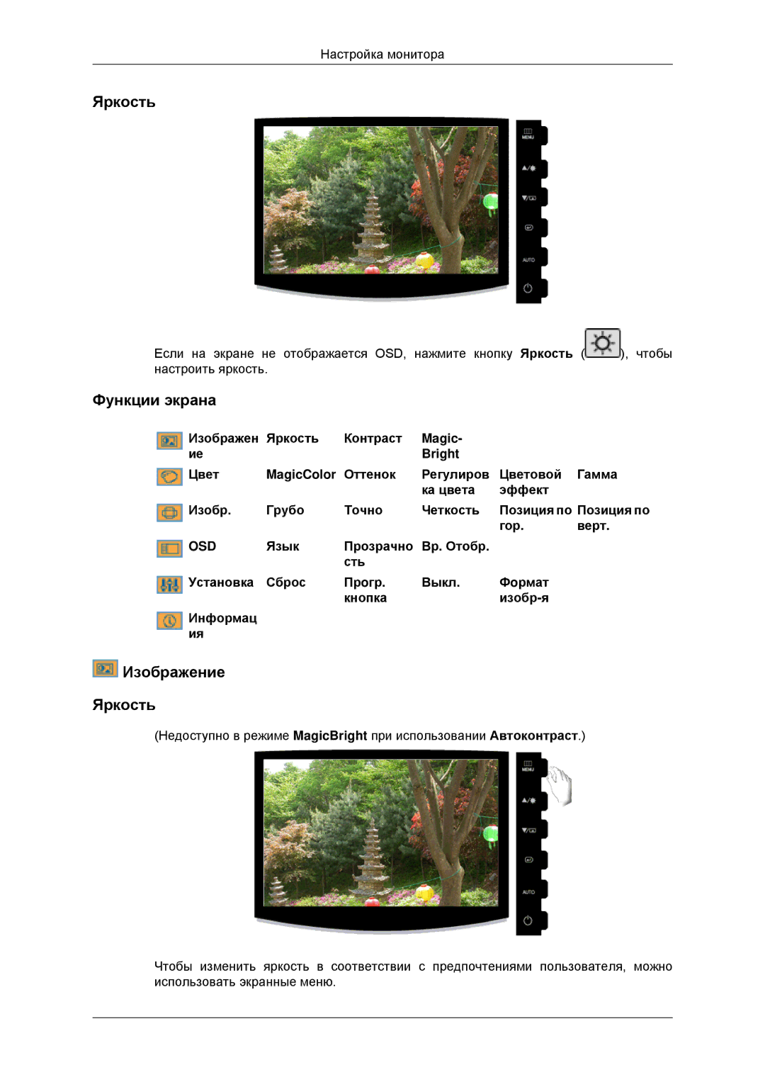 Samsung LS22CMYKF/CI, LS22CMYKFNA/EN, LS20CMYKF/EN, LS22CMYKF/EN, LS20CMYKFNA/EN manual Функции экрана, Изображение Яркость 