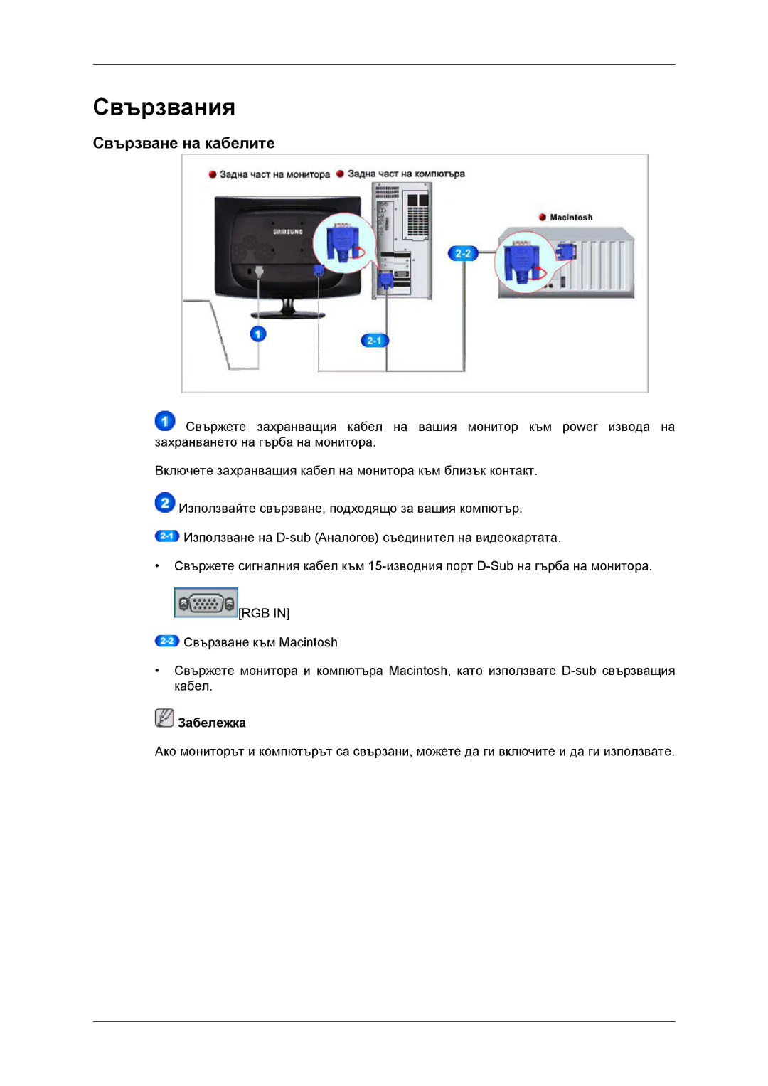 Samsung LS22CMYKFYA/EN, LS22CMYKFNA/EN, LS20CMYKF/EN, LS22CMYKF/EN, LS20CMYKFNA/EN manual Свързвания, Свързване на кабелите 