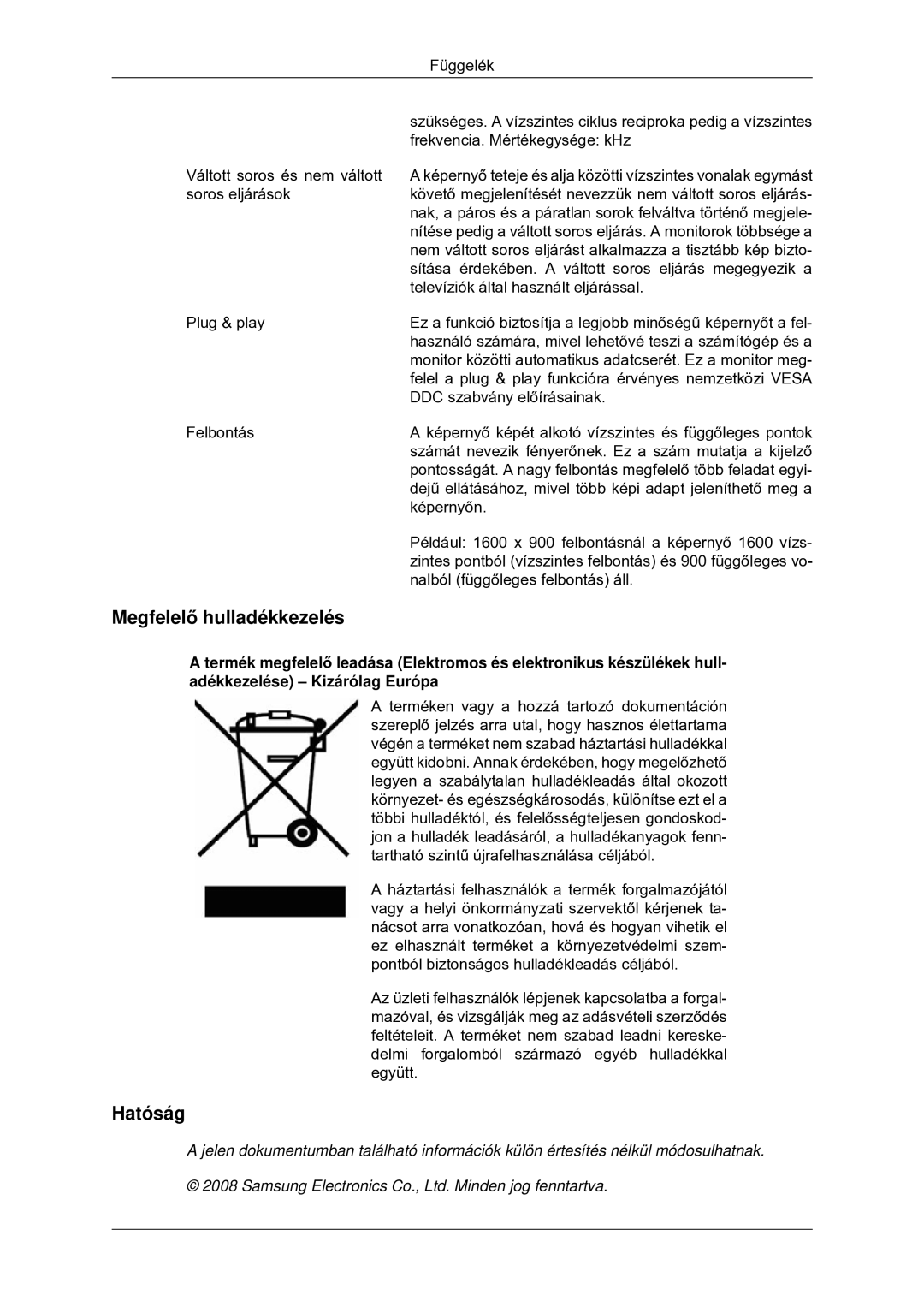 Samsung LS22CMYKF/EN, LS22CMYKFNA/EN, LS20CMYKF/EN, LS20CMYKFNA/EN, LS22CMYKFYA/EN manual Megfelelő hulladékkezelés, Hatóság 