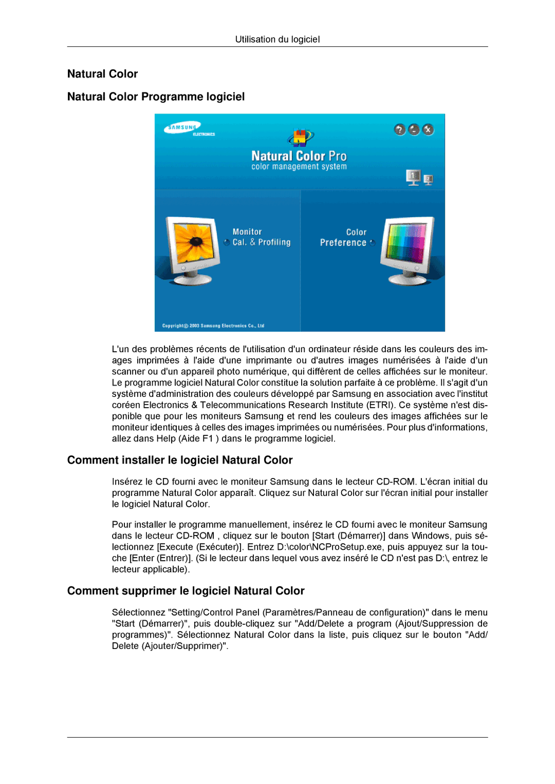 Samsung LS22CMYKF/EN manual Natural Color Natural Color Programme logiciel, Comment installer le logiciel Natural Color 