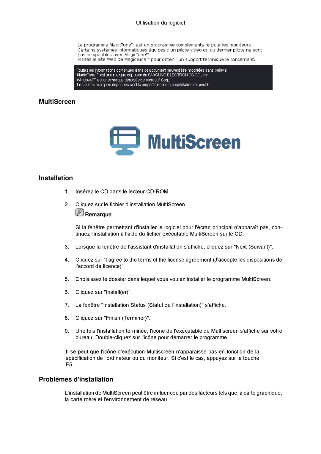 Samsung LS20CMYKF/EN, LS22CMYKFNA/EN, LS22CMYKF/EN, LS20CMYKFNA/EN manual MultiScreen Installation 