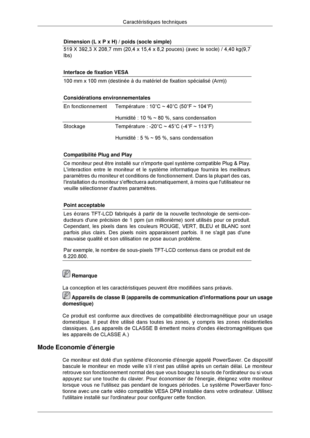 Samsung LS22CMYKFNA/EN, LS20CMYKF/EN, LS22CMYKF/EN, LS20CMYKFNA/EN manual Mode Economie dénergie 