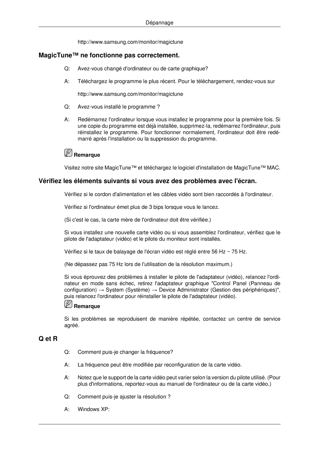 Samsung LS20CMYKF/EN, LS22CMYKFNA/EN, LS22CMYKF/EN, LS20CMYKFNA/EN manual MagicTune ne fonctionne pas correctement, Et R 