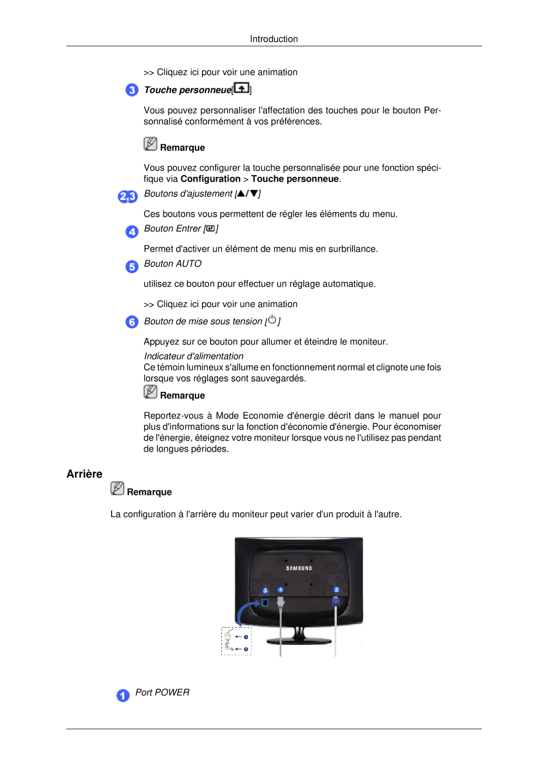 Samsung LS22CMYKFNA/EN, LS20CMYKF/EN, LS22CMYKF/EN, LS20CMYKFNA/EN manual Arrière, Touche personneue 