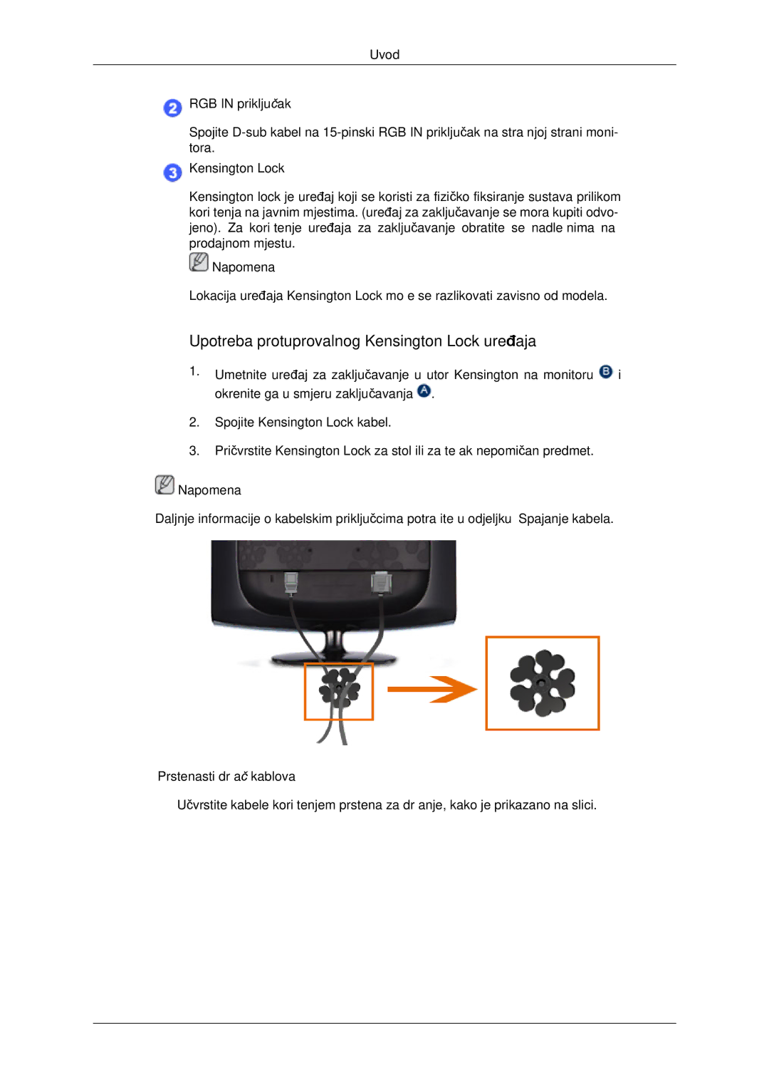 Samsung LS20CMYKF/EN, LS22CMYKFNA/EN, LS22CMYKF/EN, LS20CMYKFNA/EN manual Upotreba protuprovalnog Kensington Lock uređaja 