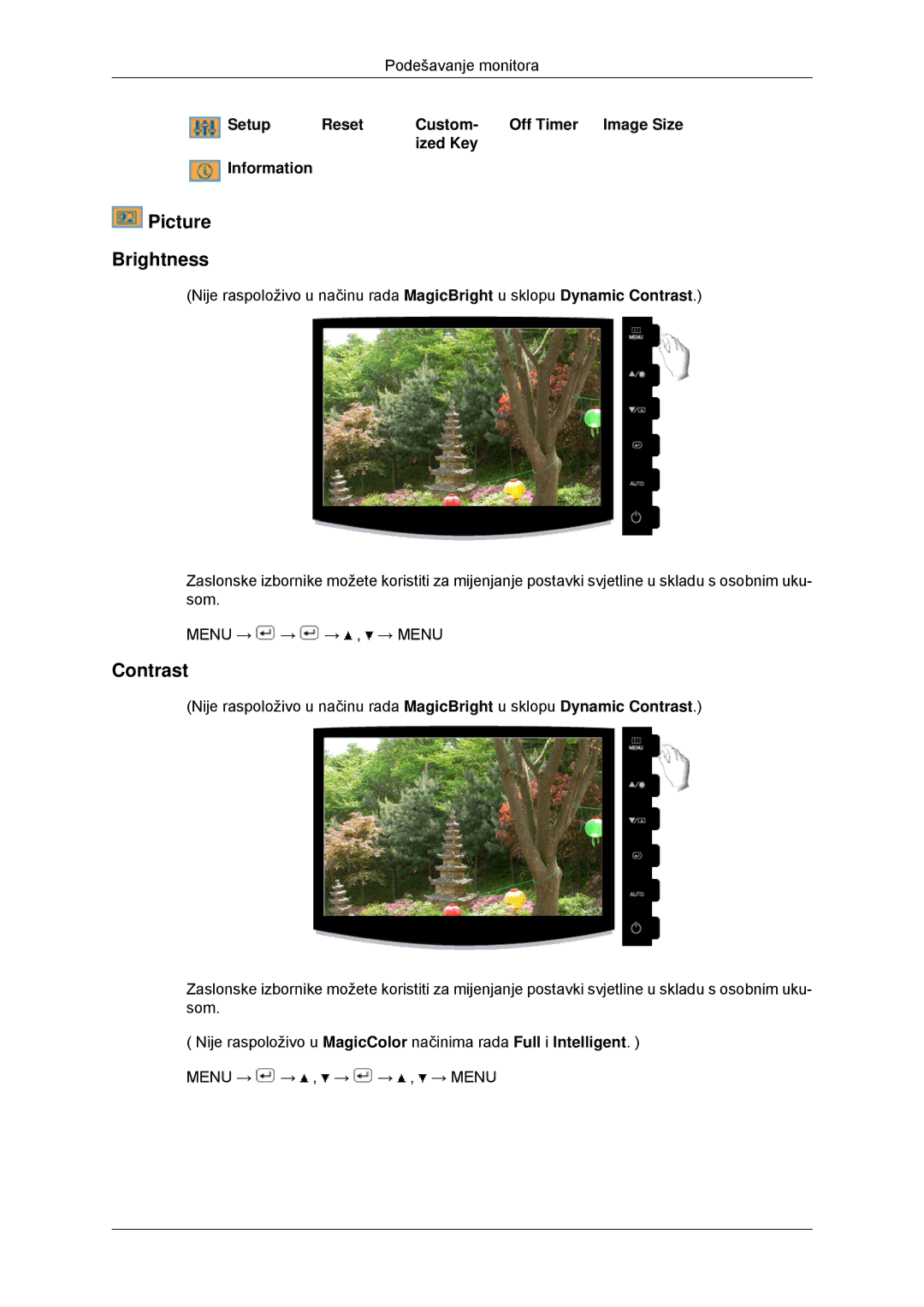 Samsung LS22CMYKF/EN, LS22CMYKFNA/EN, LS20CMYKF/EN manual Setup Reset Custom Off Timer Image Size Ized Key Information 